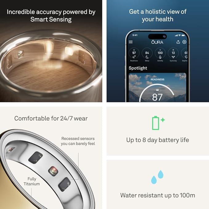 Ring (Buy Sizing Kit First) - Most Accurate Smart Ring, Track Sleep, Activity, Readiness, Stress, Menstrual Health And More - Upto 6 Days Battery - Size 11 - Stardust Silver