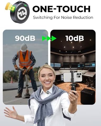 Wireless Microphone for iPhone, Android and Camera, 48KHz 24Bit Hi-Fi Audio, 1000ft LOS Range, Noise Cancellation, 40H Duration for Vlogging, YouTube, Streaming