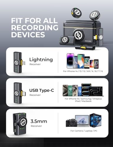 Wireless Microphone for iPhone, Android and Camera, 48KHz 24Bit Hi-Fi Audio, 1000ft LOS Range, Noise Cancellation, 40H Duration for Vlogging, YouTube, Streaming