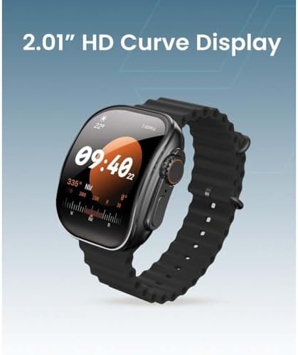 Curve Smartwatch – 2.01" AMOLED Display, AI Assistant, Bluetooth Calls & Fitness Tracker | Wireless Charging | IP68 Waterproof (Black)